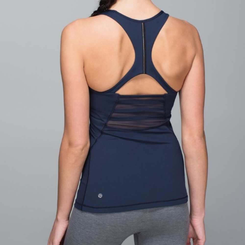Lululemon Mesh With Me Tank Inkwell Blue 
Size 6
